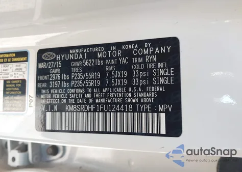 2015 Hyundai Santa Fe Limited z USA, uszkodzony, nr VIN KM8SRDHF1FU124418